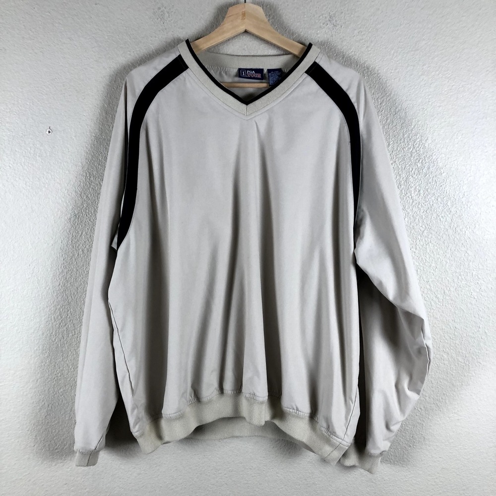 PGA Tour Golf Jacket Mens X Large Tan Black V-Neck Pullover Logo‎ Outerwear